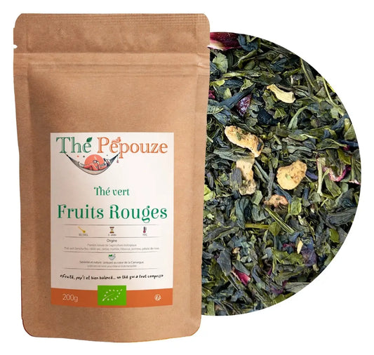 Thé vert bio Fruits Rouges – Sencha, cerise, hibiscus et myrtille – une infusion fruitée, fraîche et équilibrée – Thé Pépouze